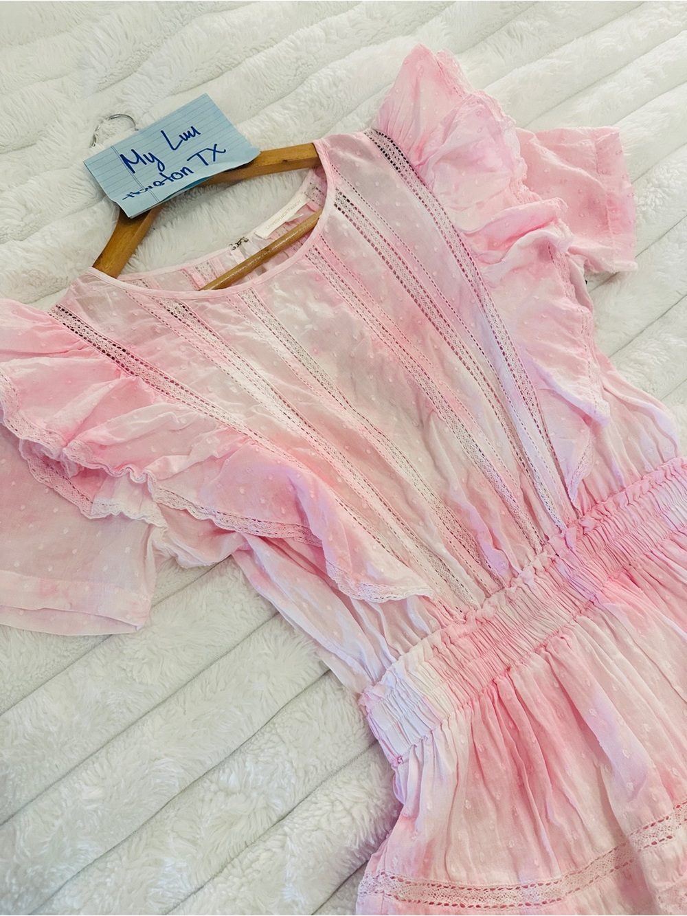 LoveShackFancy Tie Dye Pink Ruffle Tiered Mini Dress - Picture 5 of 10